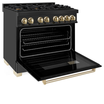 ZLINE Autograph Edition 36" Dual Fuel Range with Gas Stove and Electric Oven - Black Stainless Steel, Champagne Bronze Accents