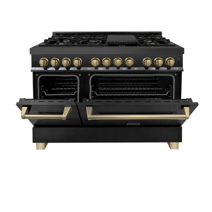 ZLINE Autograph Edition 48" Dual Fuel Range with Gas Stove and Electric Oven - Black Stainless Steel, Champagne Bronze Accents