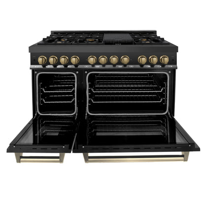 ZLINE Autograph Edition 48" Dual Fuel Range with Gas Stove and Electric Oven - Black Stainless Steel, Champagne Bronze Accents