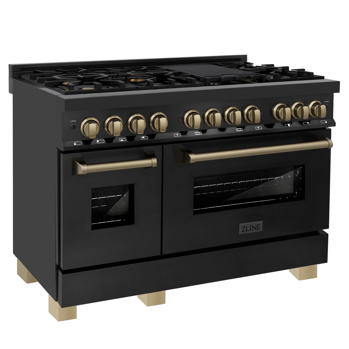ZLINE Autograph Edition 48" Dual Fuel Range with Gas Stove and Electric Oven - Black Stainless Steel, Champagne Bronze Accents