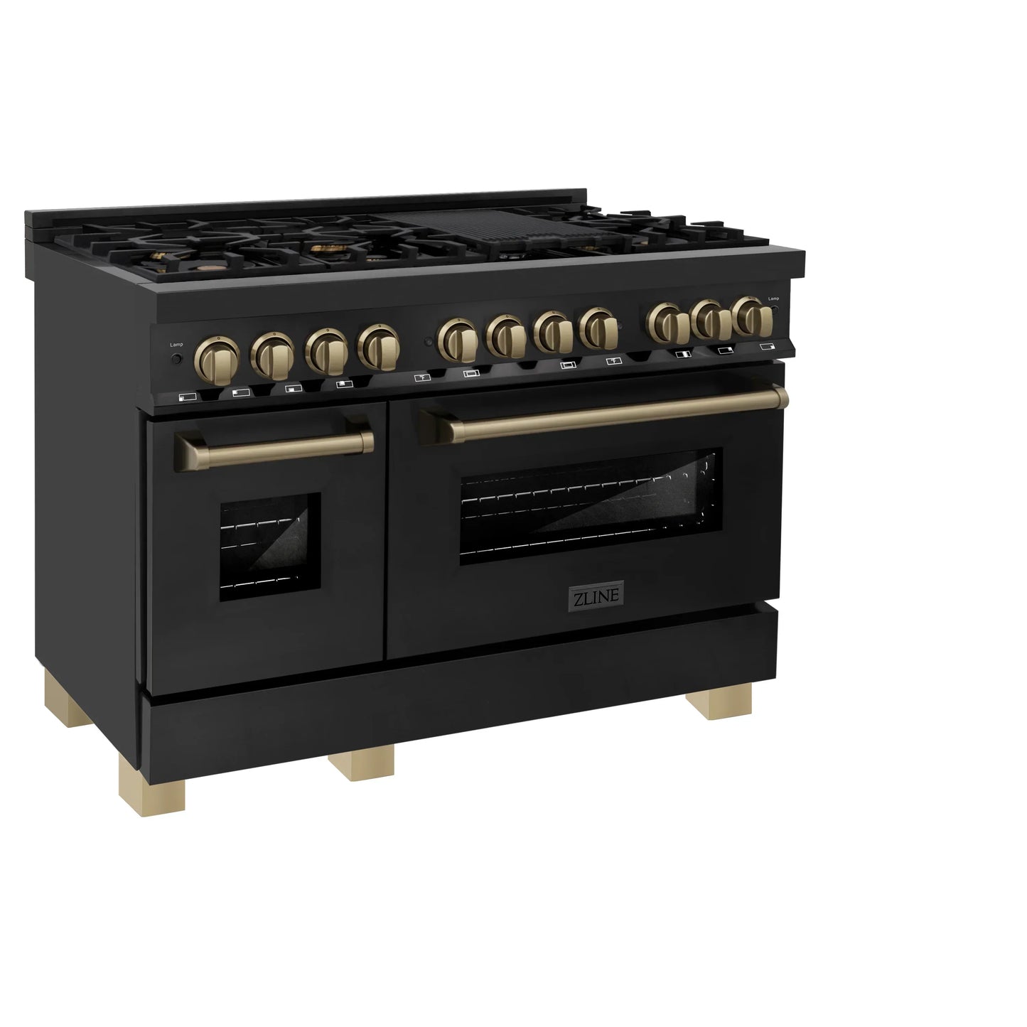 ZLINE Autograph Edition 48" Dual Fuel Range with Gas Stove and Electric Oven - Black Stainless Steel, Champagne Bronze Accents