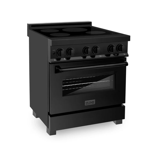 ZLINE 30" 4-Element Stove Induction Range with Electric Oven - Black Stainless Steel