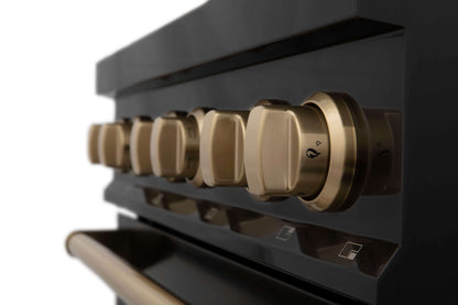 ZLINE 4-Appliance 30" Autograph Edition Kitchen Package with Black Stainless Steel Dual Fuel Range, Range Hood, Dishwasher, and Refrigeration Including External Water Dispenser with Champagne Bronze Accents