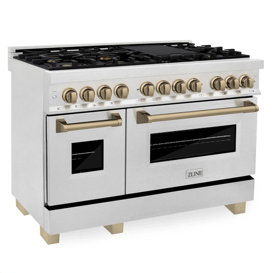 ZLINE Autograph Edition 48" Dual Fuel Range - DuraSnow Steel with Bronze Accents