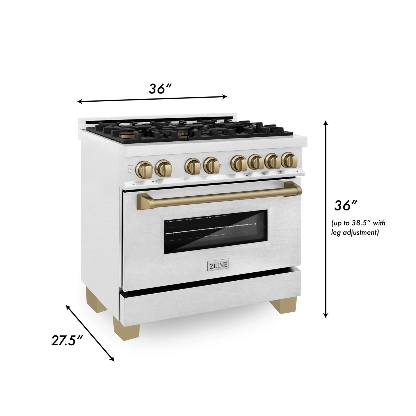ZLINE Autograph Edition 36" Dual Fuel Range - DuraSnow Steel with Bronze Accents