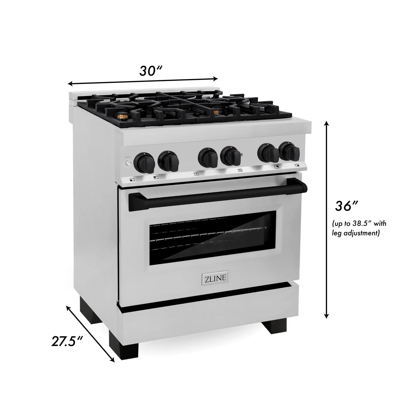 ZLINE Autograph Edition 30" Dual Fuel Range - Gas Stove and Electric Oven, Stainless Steel with Matte Black Accents