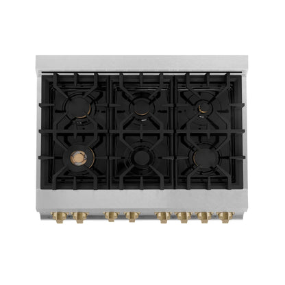 ZLINE Autograph Edition 36" Dual Fuel Range - DuraSnow Steel with Bronze Accents