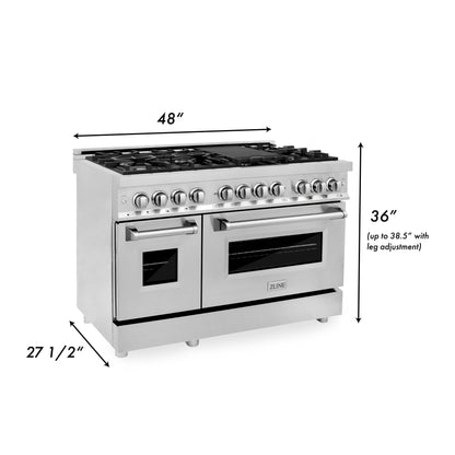 ZLINE 3-Appliance 48" Kitchen Package with Stainless Steel Dual Fuel Range, Convertible Vent Range Hood, and Tall Tub Dishwasher