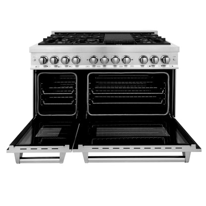 ZLINE 3-Appliance 48" Kitchen Package with Stainless Steel Dual Fuel Range, Convertible Vent Range Hood, and Microwave Drawer