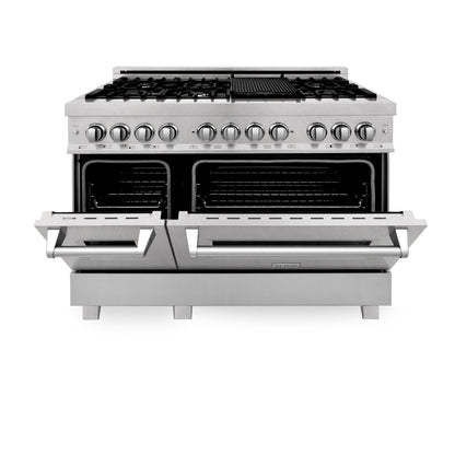 ZLINE 3-Appliance 48" Kitchen Package with DuraSnow Stainless Dual Fuel Range, Ducted Vent Range Hood, and Tall Tub Dishwasher