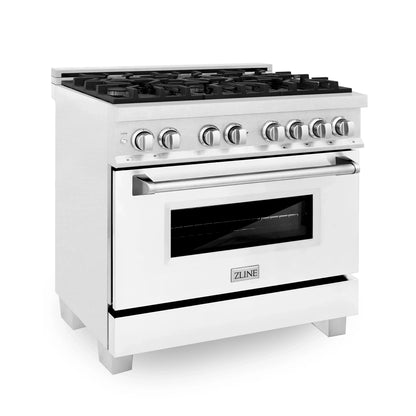 ZLINE 36" Dual Fuel Range - Gas Stove and Electric Oven, Fingerprint Resistant Stainless Steel with Matte White Door