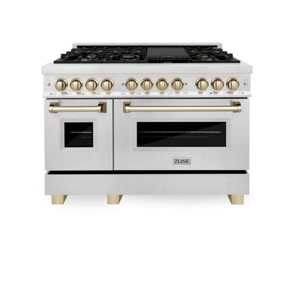 ZLINE Autograph Edition 48" Dual Fuel Range - DuraSnow Steel with Gold Accents