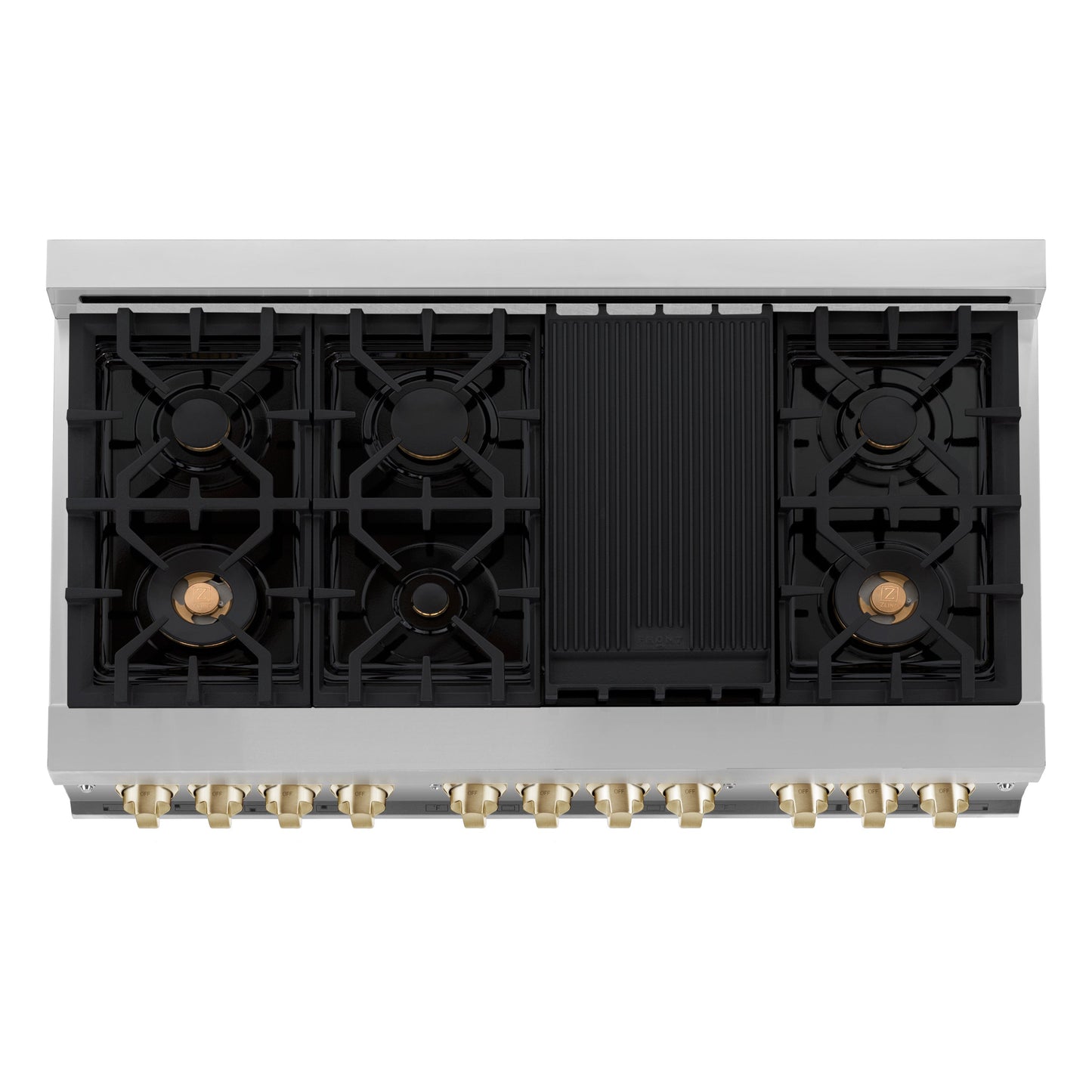 ZLINE 48" Autograph Edition 4 Appliance Package with Stainless Steel Dual Fuel Range, Range Hood, Dishwasher, and Refrigeration - Polished Gold Accents