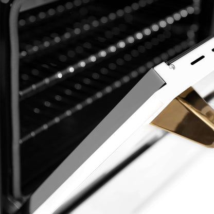 ZLINE 3-Appliance 30" Autograph Edition Kitchen Package with Stainless Steel Dual Fuel Range with Matte White Door, Range Hood, and Dishwasher with Polished Gold Accents