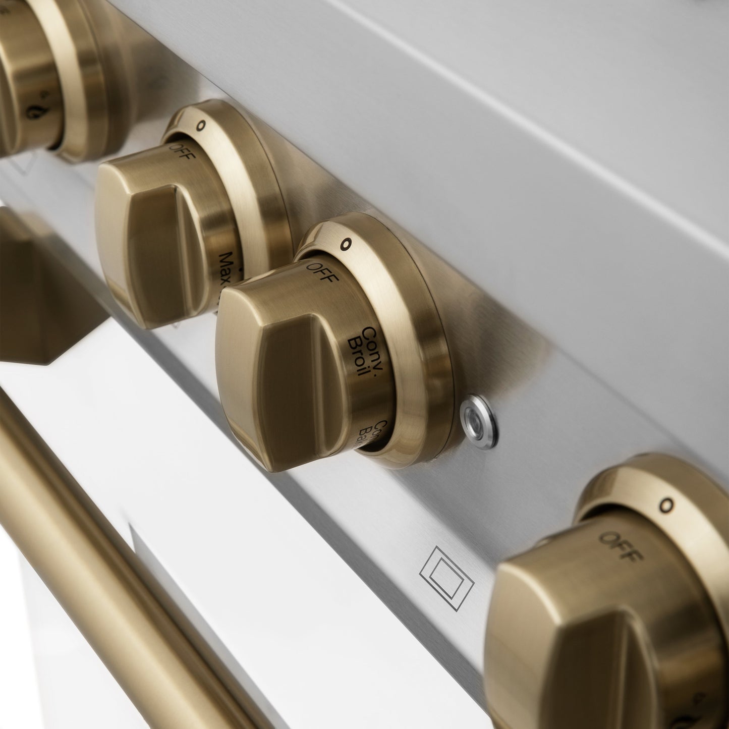 ZLINE 2-Appliance 36" Autograph Edition Kitchen Package with Stainless Steel Dual Fuel Range with Matte White Door and Range Hood with Champagne Bronze Accents