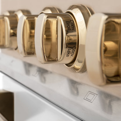 ZLINE 2-Appliance 36" Autograph Edition Kitchen Package with Stainless Steel Dual Fuel Range with Matte White Door and Range Hood with Polished Gold Accents