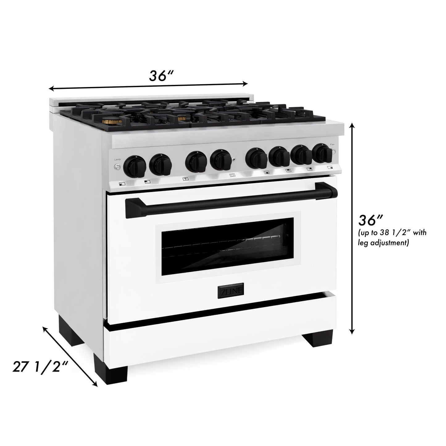 ZLINE 3-Appliance 36" Autograph Edition Kitchen Package with Stainless Steel Dual Fuel Range with Matte White Door, Range Hood, and Dishwasher with Matte Black Accents