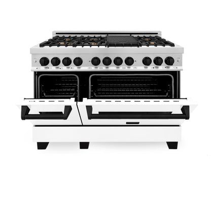 LINE 2-Appliance 48" Autograph Edition Kitchen Package with Stainless Steel Dual Fuel Range with Matte White Door and Range Hood with Matte Black Accents