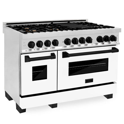 LINE 2-Appliance 48" Autograph Edition Kitchen Package with Stainless Steel Dual Fuel Range with Matte White Door and Range Hood with Matte Black Accents