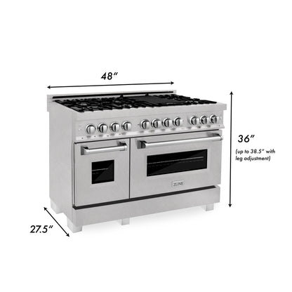ZLINE 3-Appliance 48" Kitchen Package with DuraSnow Stainless Dual Fuel Range, Ducted Vent Range Hood, and Tall Tub Dishwasher