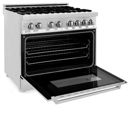 ZLINE 2-Appliance Kitchen Package with 36" Stainless Steel Dual Fuel Range and Convertible Vent Range Hood