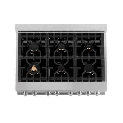ZLINE 36" Dual Fuel Range with Gas Stove and Electric Oven - Fingerprint Resistant Stainless Steel with Brass Burners