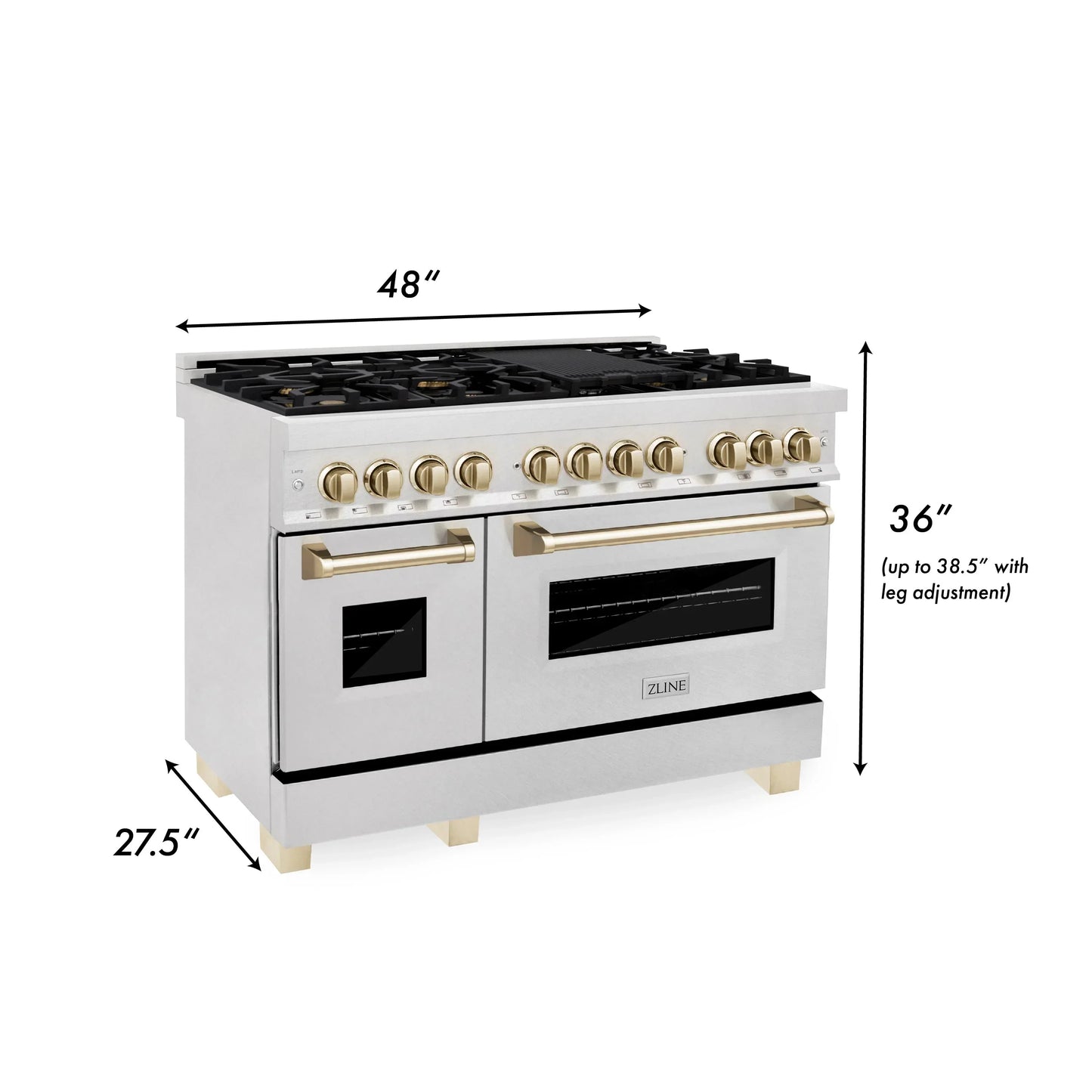 ZLINE Autograph Edition 48" Dual Fuel Range - DuraSnow Steel with Gold Accents