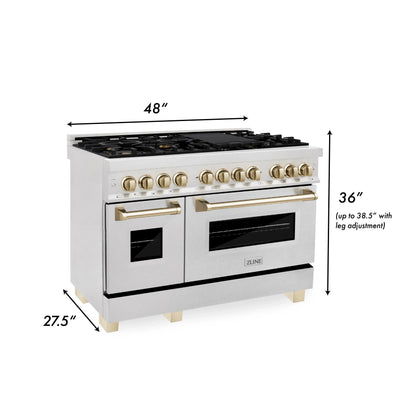 ZLINE Autograph Edition 48" Dual Fuel Range - DuraSnow Steel with Gold Accents
