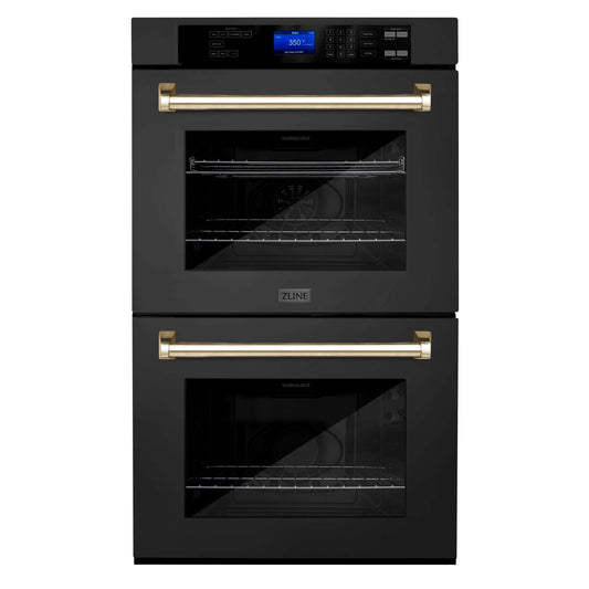 ZLINE 30" Autograph Edition Electric Double Wall Oven - Black Stainless Steel with Accents, Self Clean, True Convection