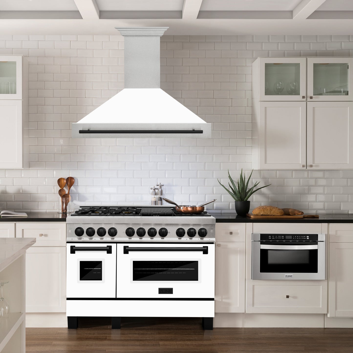 ZLINE Autograph Edition 48" Range Hood - Fingerprint Resistant Stainless Steel with Matte White Shell and Accented Handle