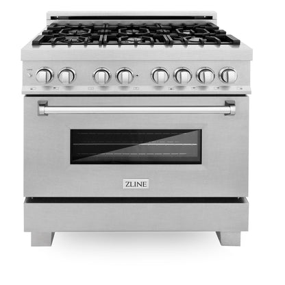 ZLINE 2-Appliance 36" Kitchen Package with DuraSnow Stainless Steel Dual Fuel Range and Convertible Vent Range Hood