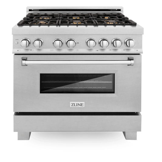 ZLINE 36" Dual Fuel Range with Gas Stove and Electric Oven - Fingerprint Resistant Stainless Steel with Brass Burners