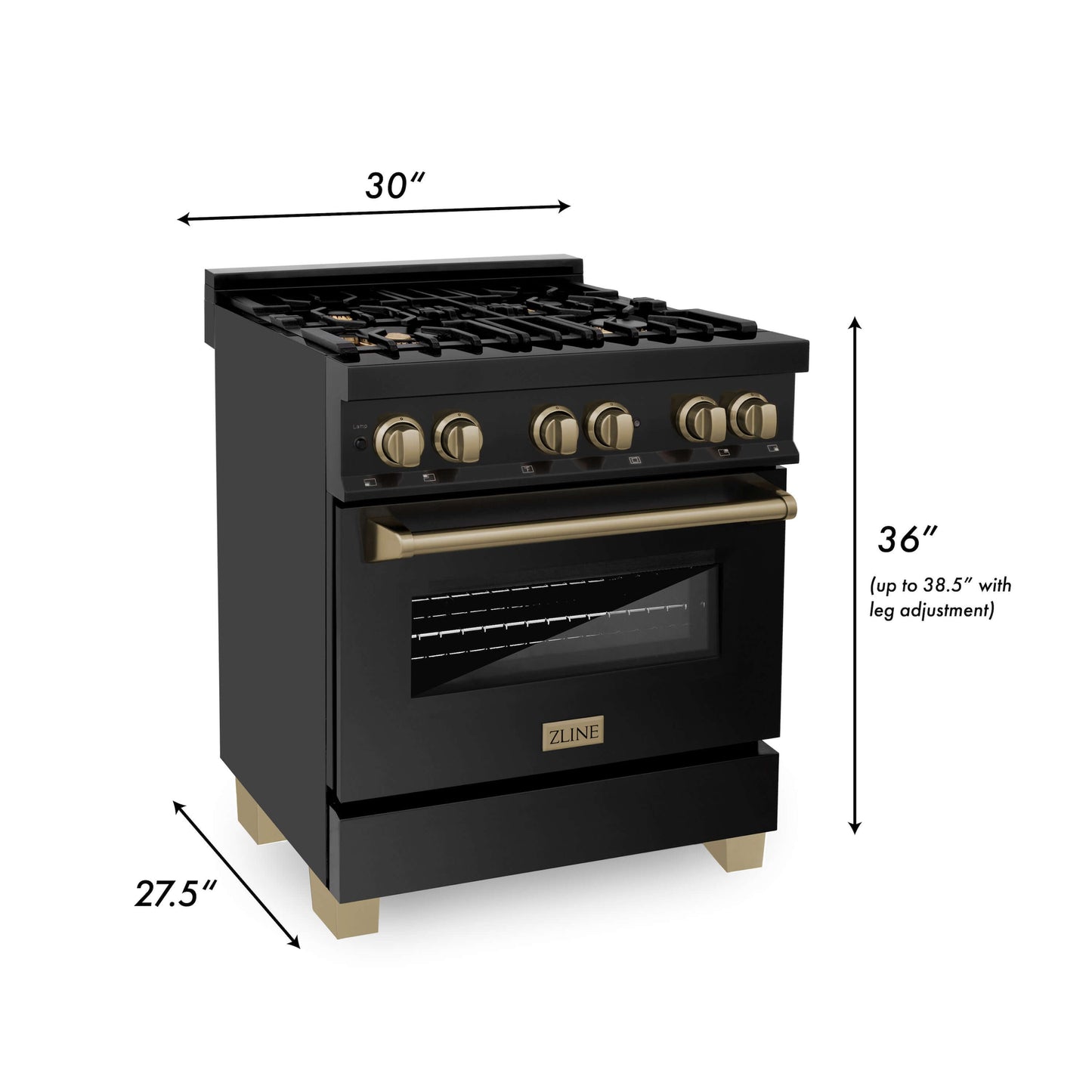 ZLINE 2-Appliance 30" Autograph Edition Kitchen Package with Black Stainless Steel Dual Fuel Range and Range Hood with Champagne Bronze Accents