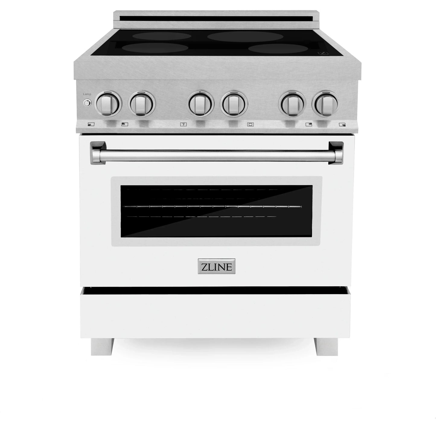 ZLINE 30" 4-Element Induction Range with Electric Oven - Fingerprint Resistant Stainless Steel, Matte White Door