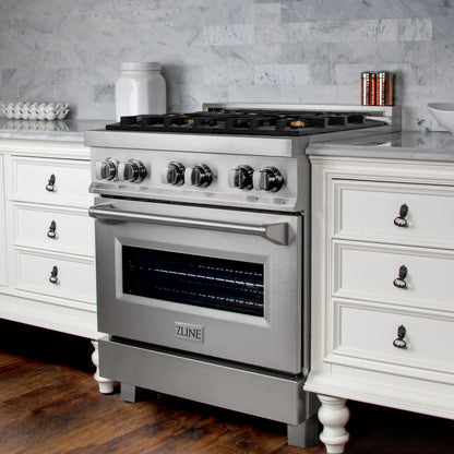 ZLINE 30" Dual Fuel Range with Gas Stove and Electric Oven - Fingerprint Resistant Stainless Steel with Brass Burners