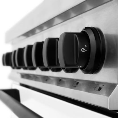 ZLINE 3-Appliance 36" Autograph Edition Kitchen Package with Stainless Steel Dual Fuel Range with Matte White Door, Range Hood, and Dishwasher with Matte Black Accents