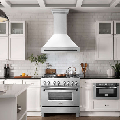 ZLINE Autograph Edition 36" Range Hood with DuraSnow Steel Shell - Matte White and Accented Handle