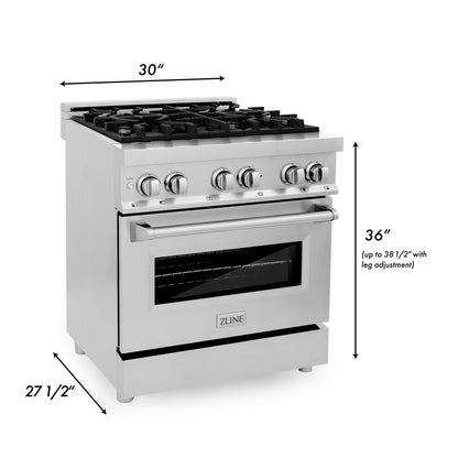 ZLINE 2-Appliance Kitchen Package with 30" Stainless Steel Dual Fuel Range and Over the Range Microwave with Traditional Handle