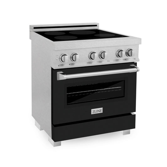 ZLINE 30" 4-Element Stove Induction Range with Electric Oven - Fingerprint Resistant Steel, Matte Black Door