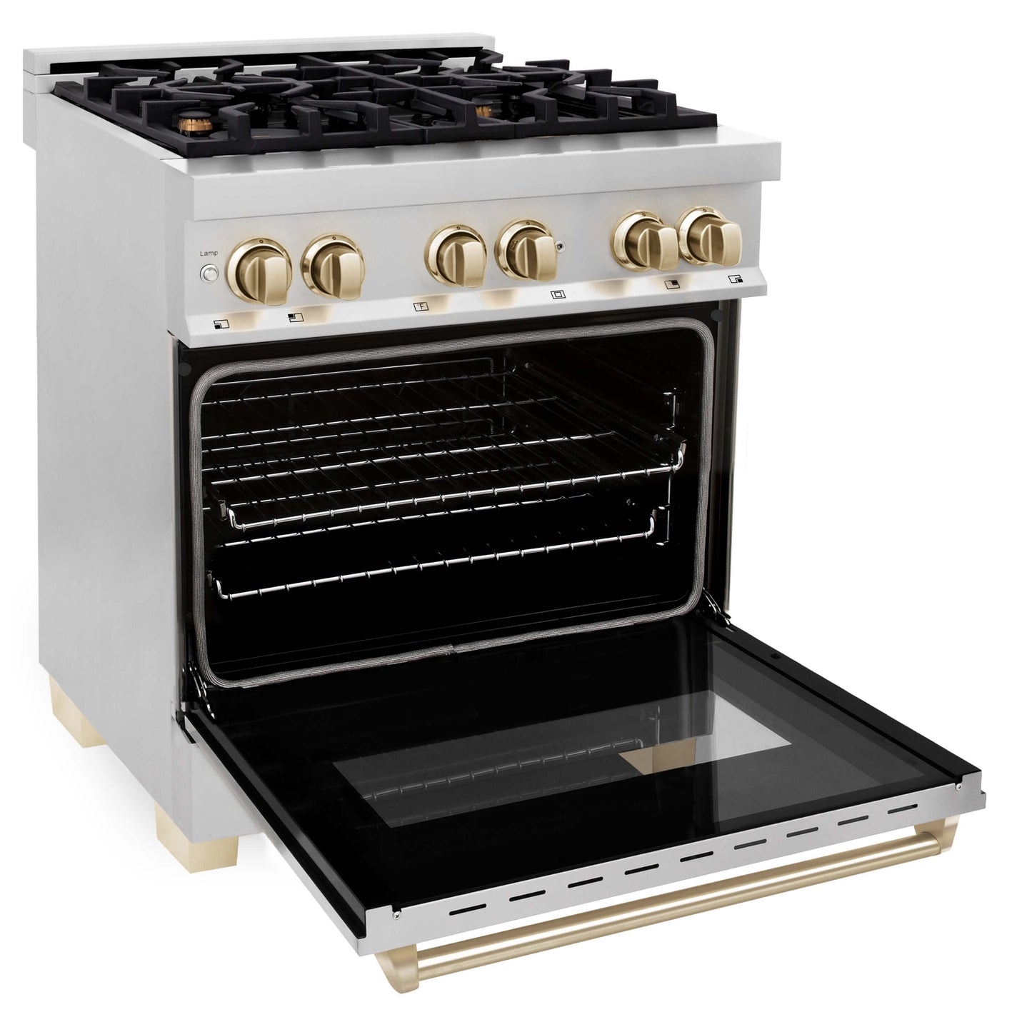 ZLINE 2-Appliance 30" Autograph Edition Kitchen Package with Stainless Steel Dual Fuel Range and Range Hood with Polished Gold Accents