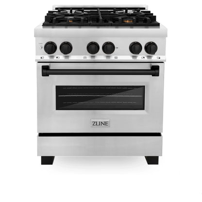 ZLINE Autograph Edition 30" Dual Fuel Range - Gas Stove and Electric Oven, Stainless Steel with Matte Black Accents