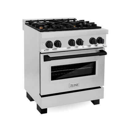 ZLINE Autograph Edition 30" Dual Fuel Range - Gas Stove and Electric Oven, Stainless Steel with Matte Black Accents