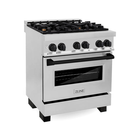 ZLINE Autograph Edition 30" Dual Fuel Range - Gas Stove and Electric Oven, Stainless Steel with Matte Black Accents