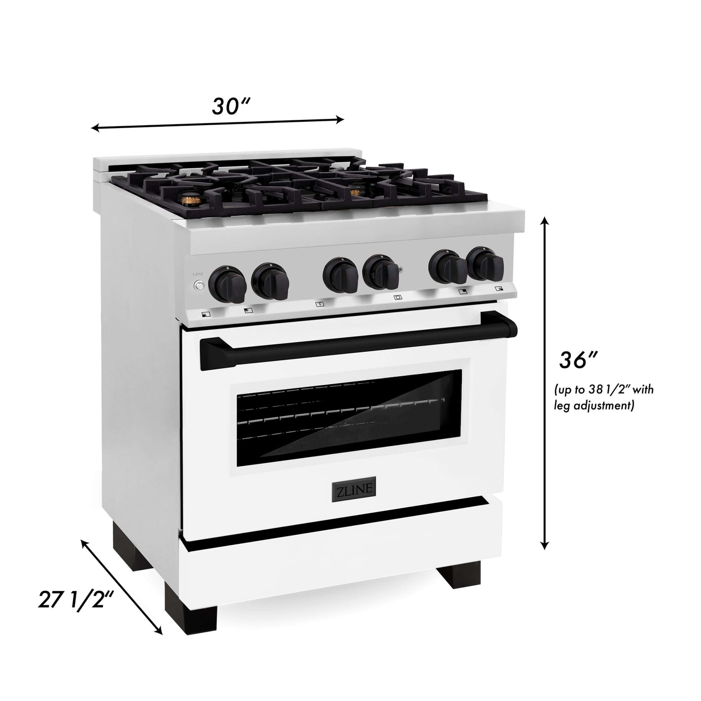 ZLINE 2-Appliance 30" Autograph Edition Kitchen Package with Stainless Steel Dual Fuel Range with Matte White Door and Range Hood with Matte Black Accents