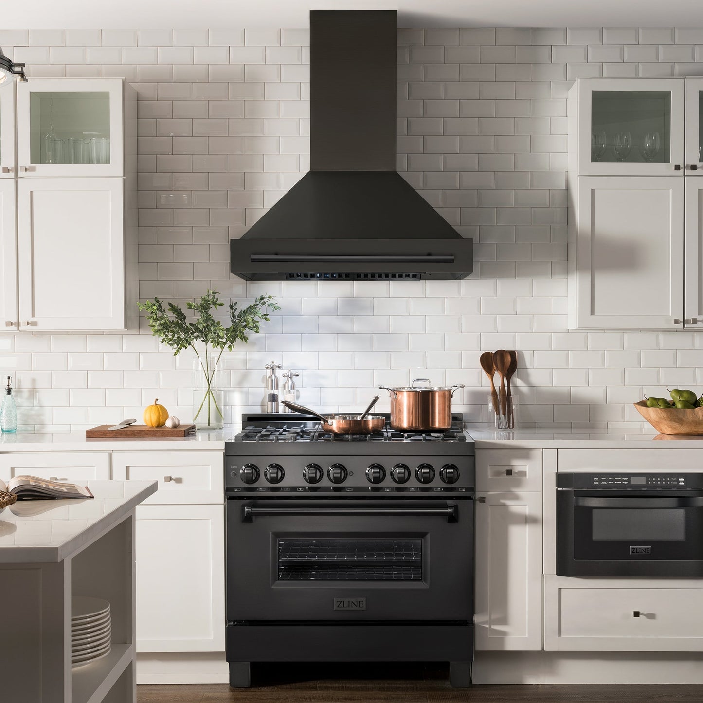 ZLINE Black Stainless Steel Range Hood - Black Handle, Various Size Options