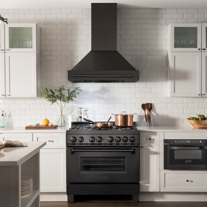 ZLINE Black Stainless Steel Range Hood - Black Handle, Various Size Options
