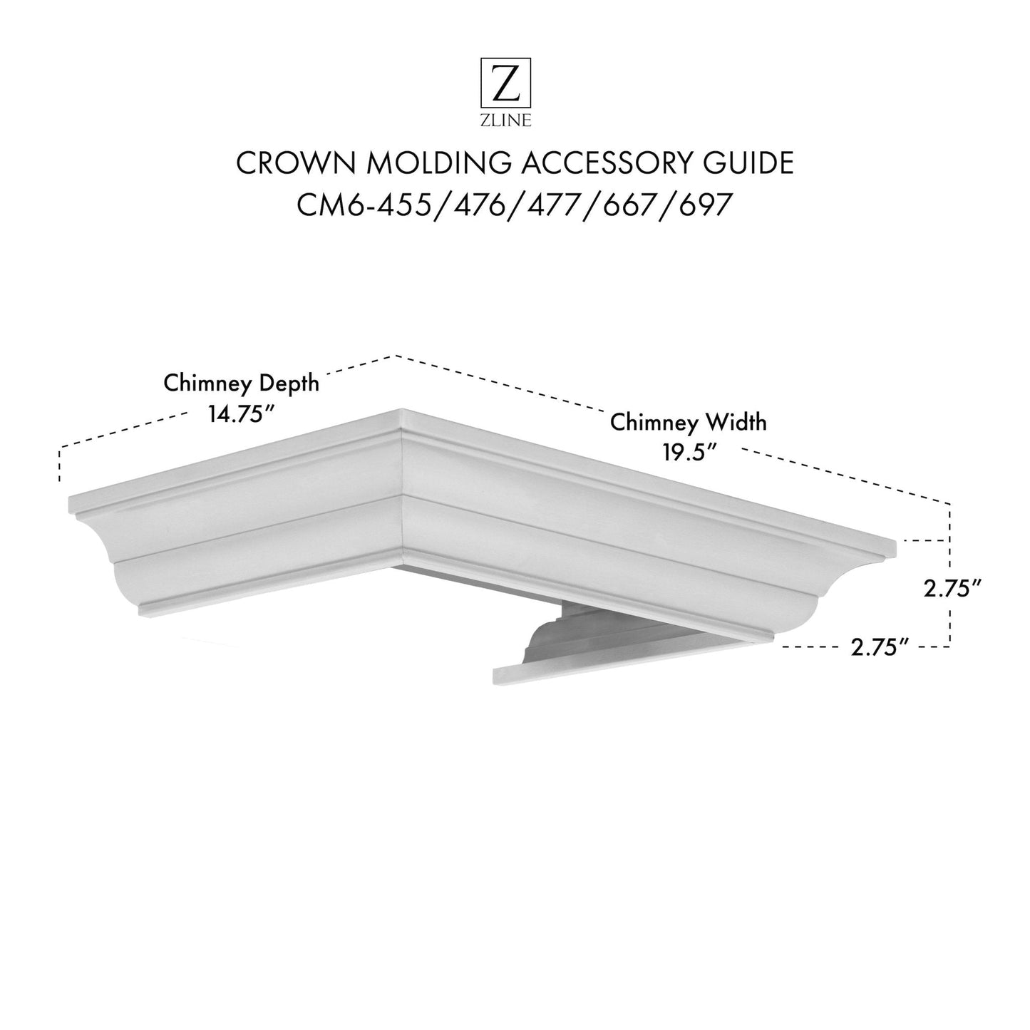 ZLINE Crown Molding 6 Wall Range Hood Stainless Steel - CM6 Series