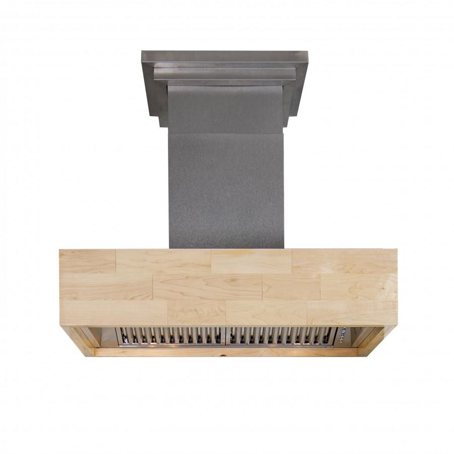ZLINE Designer Series Wooden Island Mount Range Hood - Butcher Block, Dual Remote Blower