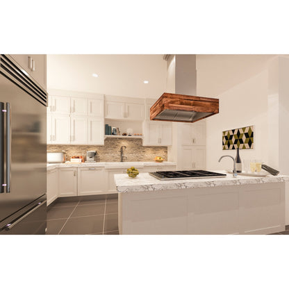ZLINE Designer Series Wooden Island Mount Range Hood - Butcher Block with Remote Blower