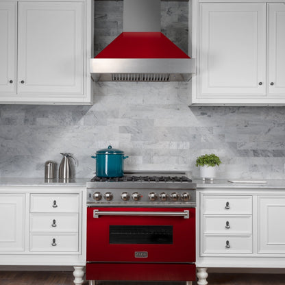 ZLINE 2-Appliance 30" Kitchen Package with DuraSnow Stainless Steel Dual Fuel Range with Glossy Red Door and Convertible Vent Range Hood
